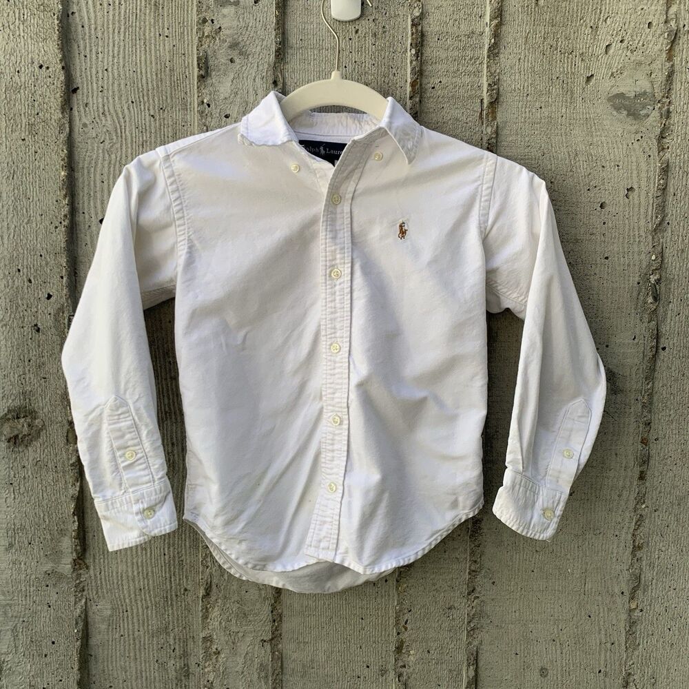 Ralph Lauren Boys Iconic Oxford Button Down Long Sleeve Shirt Casual Preppy Sz 5